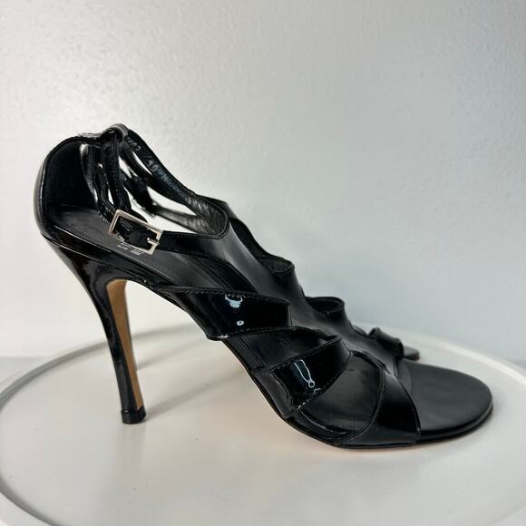 Stuart Weitzman Heels Caged Strappy Patent Leather Stiletto Open Toe Black 10 - Picture 2 of 11